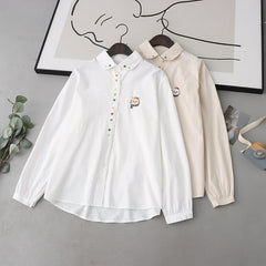 Cartoon Cat Embroidered Lapel Women's Shirt