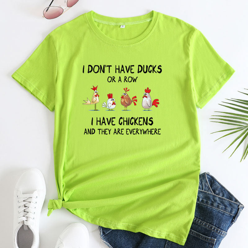 Women's Casual Cartoon Chickens Print T-shirt