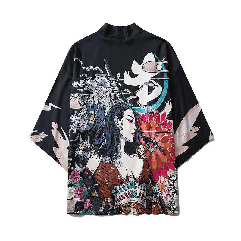 Unisex Retro Fox Graphic Ukiyo-e Style Kimono