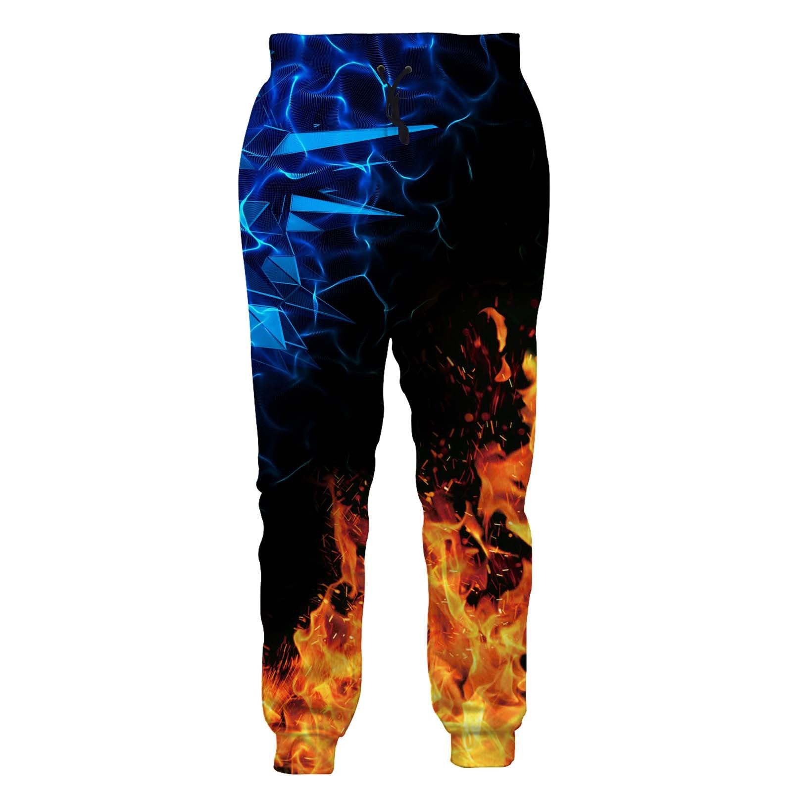 Men's Flame Smoke Digital Printed Casual Drawstring Pants