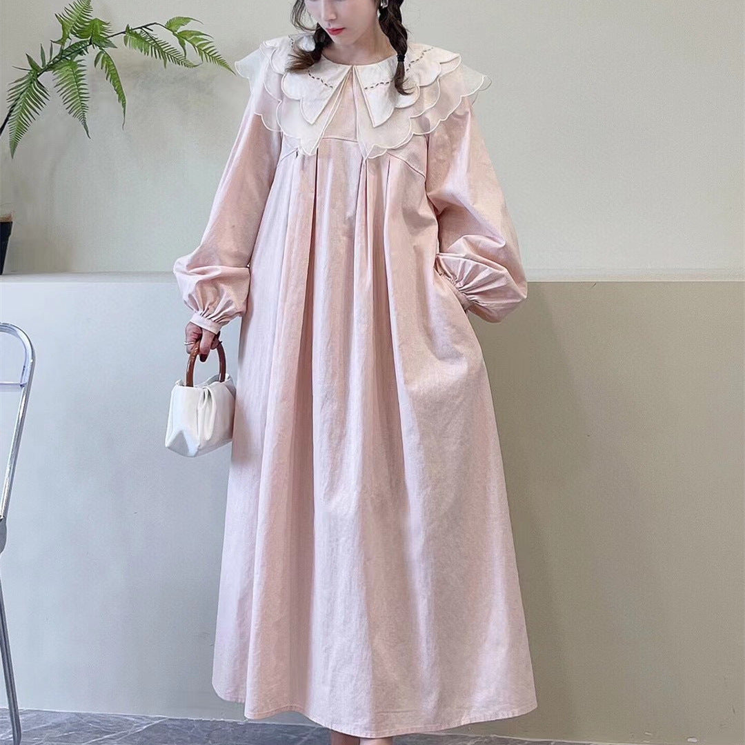 Women's Mori Style Lace Doll Collar Long Dress