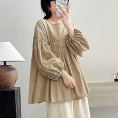 Women's Lantern Sleeve Pleated Lace-up Doll Shirt