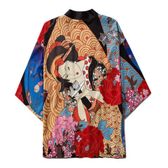 Unisex Retro Fox Graphic Ukiyo-e Style Kimono