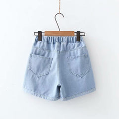 Versatile Korean Style Bear Embroidery Hot Denim Shorts