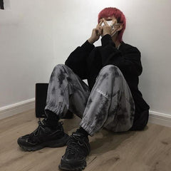 Unisex Korean Style Hip-hop Tie-dyed Loose Sweatpants