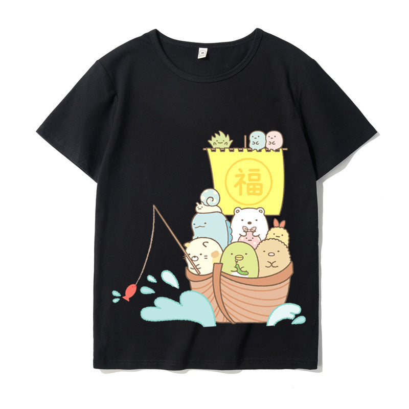 Japanese Style Kawaii White Bear Cat Penguin Printed Tee