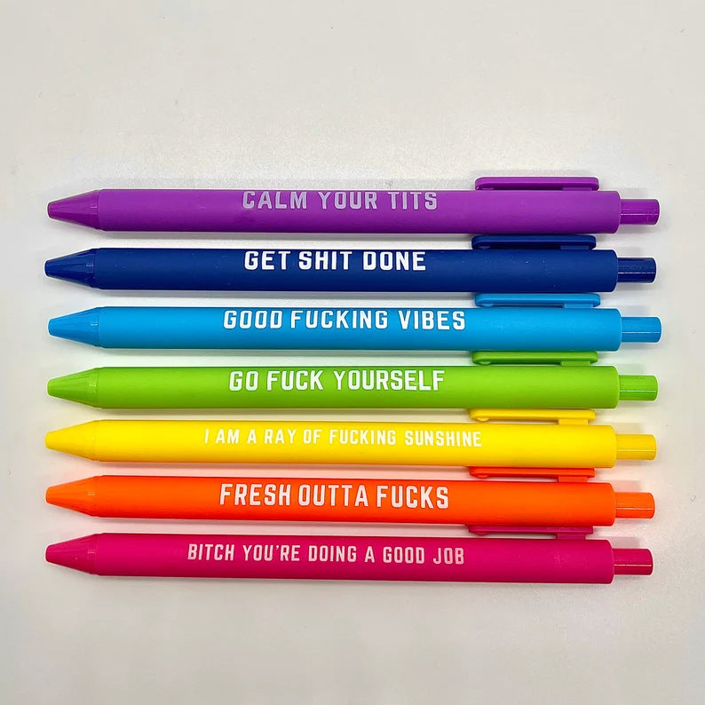 11Pcs Funny Text Pens Set Press Ballpoint Pen