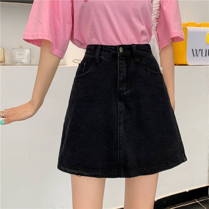 Retro Style High Waisted Blue Denim Short Skirt