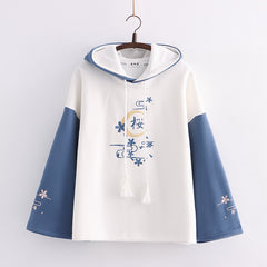 Japanese Style Cherry Blossom Letter Embroidered Hoodie