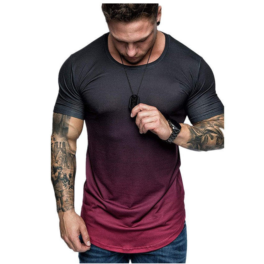 Men's Gradient Color Washed Short Sleeved T-shirt