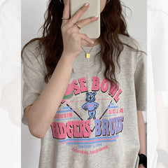 Women's Letter Bear Graphic Casual T-shirt