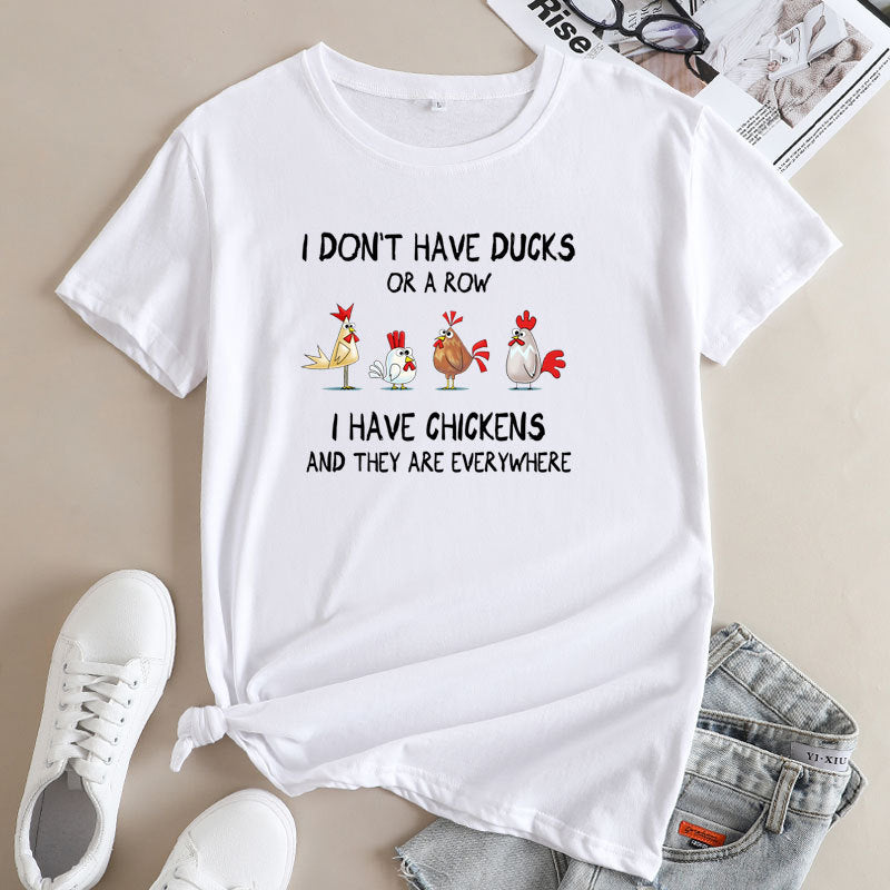 Women's Casual Cartoon Chickens Print T-shirt