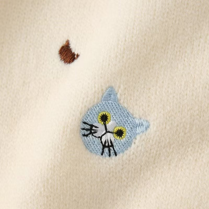 Cartoon Cat Embroidery Sleeveless Knitted Vest