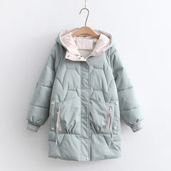 Japanese Style Long Thick Hooded Cotton-padded Coat