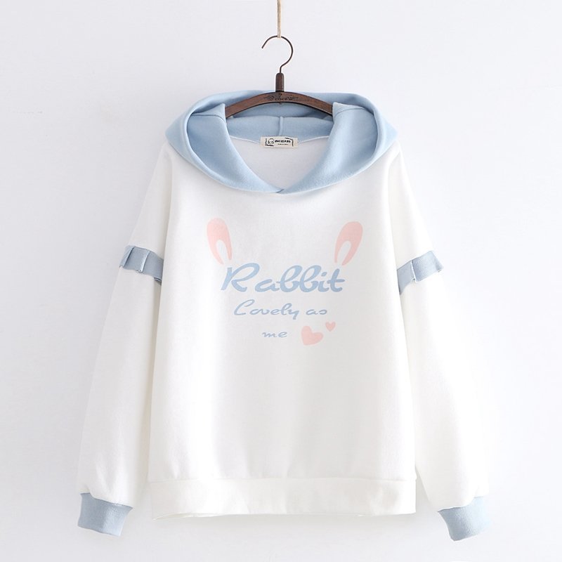 Cute Cartoon Rabbit Ears Print Pullover Hoodie