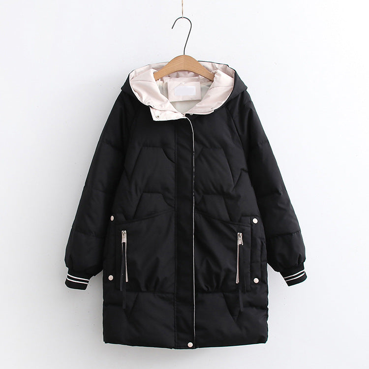 Japanese Style Long Thick Hooded Cotton-padded Coat