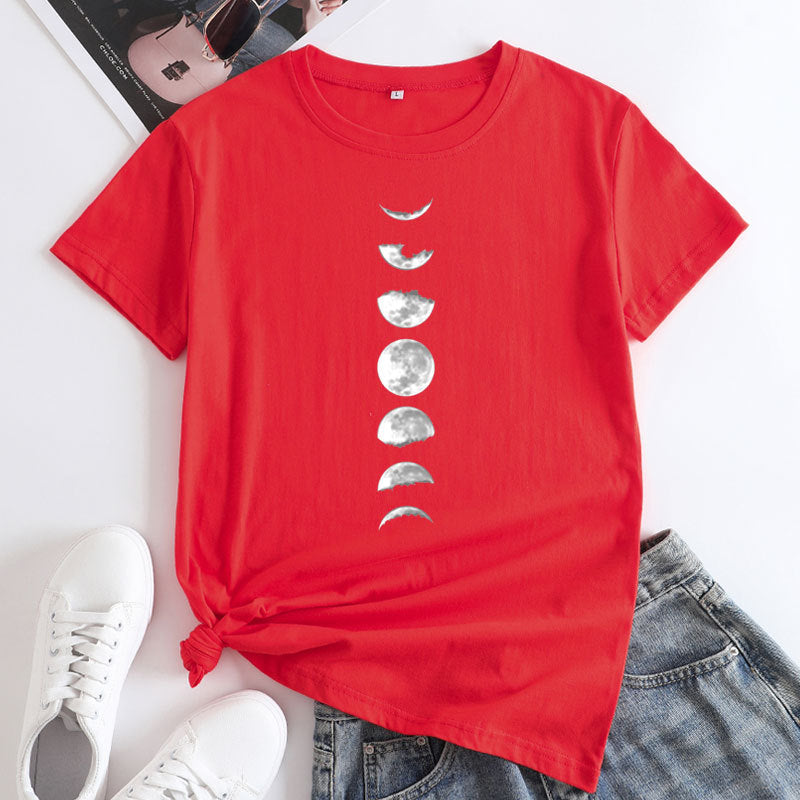 Casual Women's Moon Phase Short Sleeved T-shirt