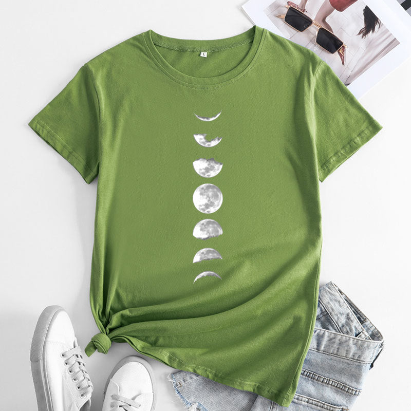 Casual Women's Moon Phase Short Sleeved T-shirt