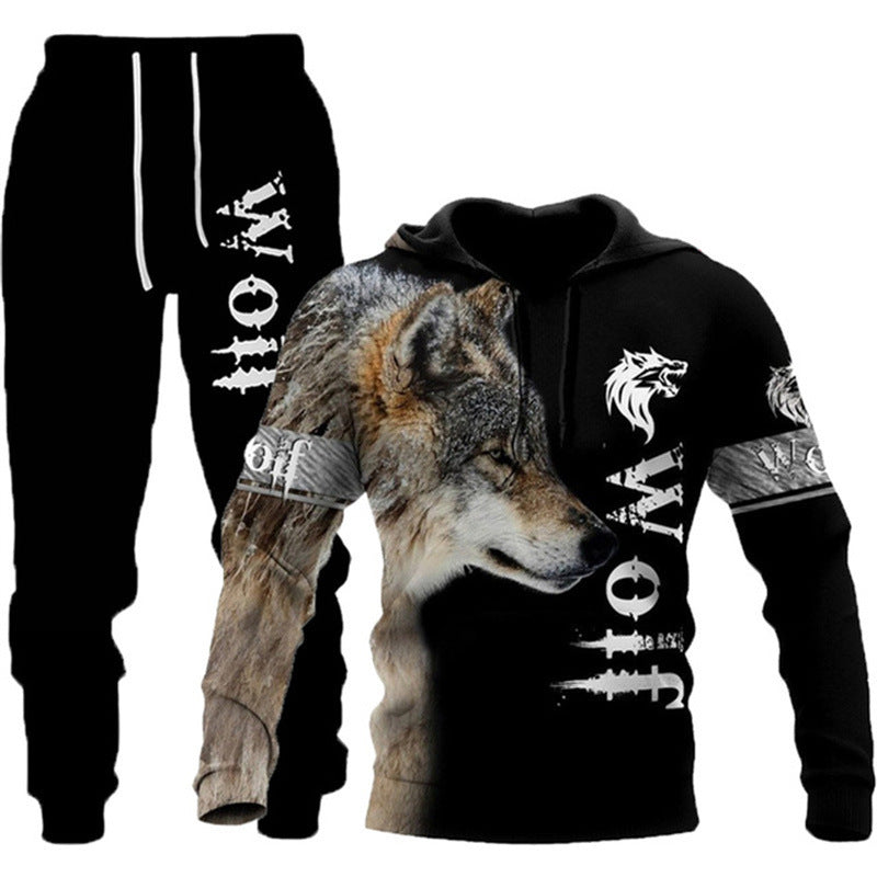 Trendy Men's 3D Animal Print Pullover Hoodie With Pants