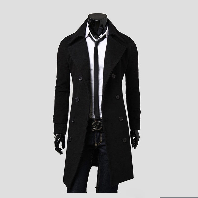 Luxury Men's Double Breasted Long Woolen Coat