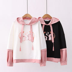 Cute Girls Spring Cartoon Rabbit Print Pullover Hoodie