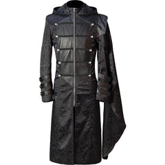 Men's Steampunk Stand Collar Black Leather Cloak Coat