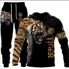 Trendy Men's 3D Animal Print Pullover Hoodie With Pants