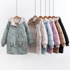 Japanese Style Long Thick Hooded Cotton-padded Coat