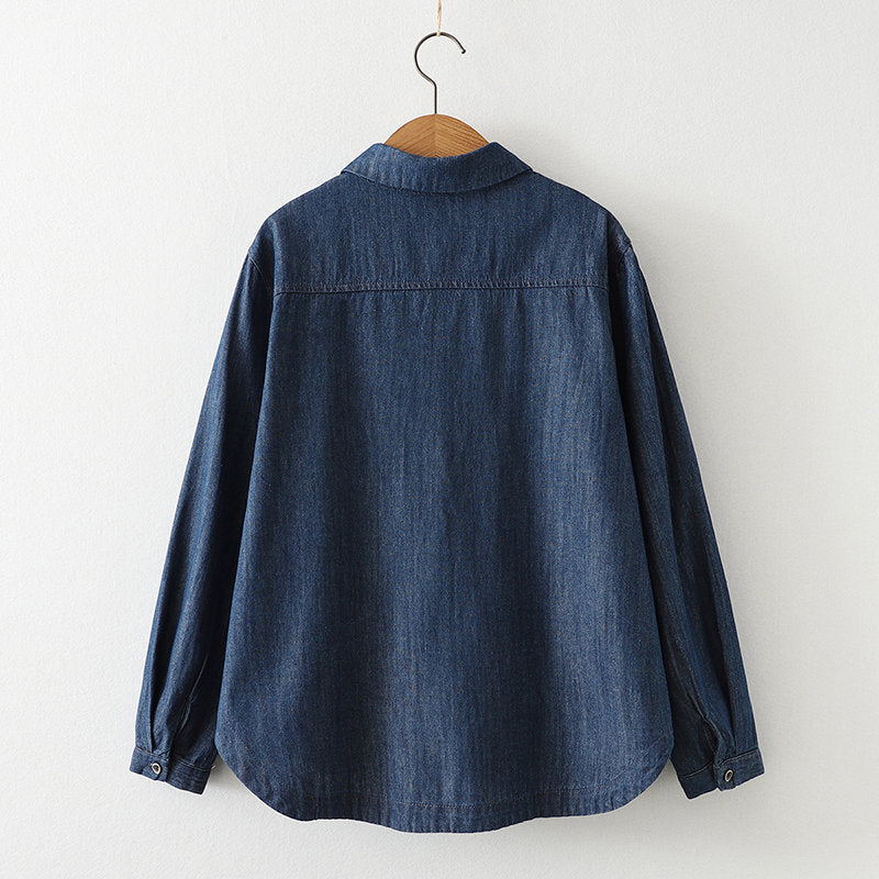 Trendy Girls Spring Washed Dark Denim Shirt