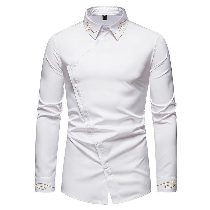 Men's Embroidery Asymmetric Long Sleeve Western Shirt