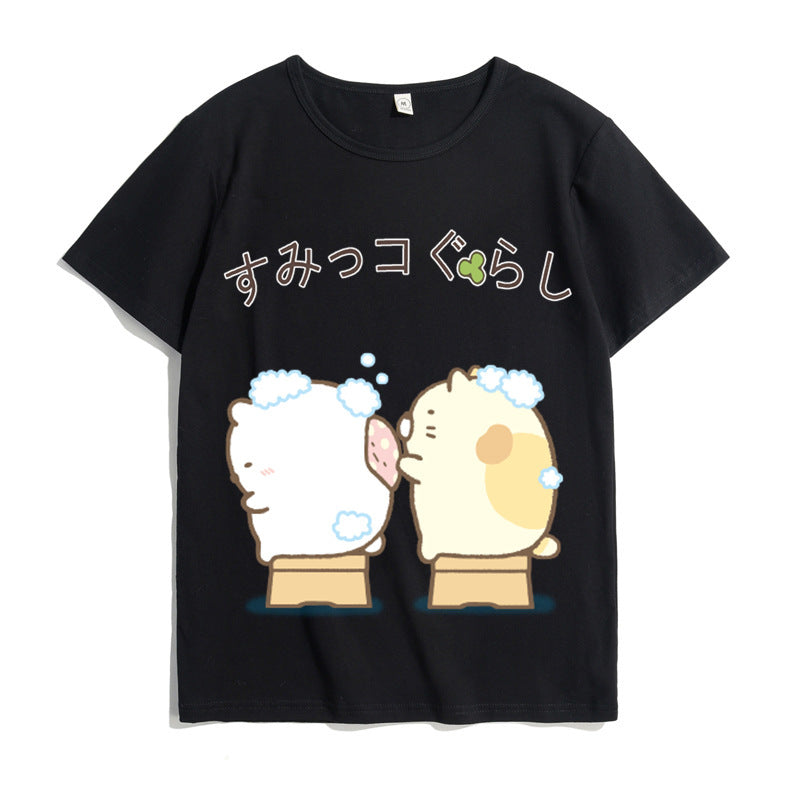 Japanese Style Kawaii White Bear Cat Penguin Printed Tee