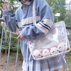 Japanese Style Canvas Portable Transparent Bag