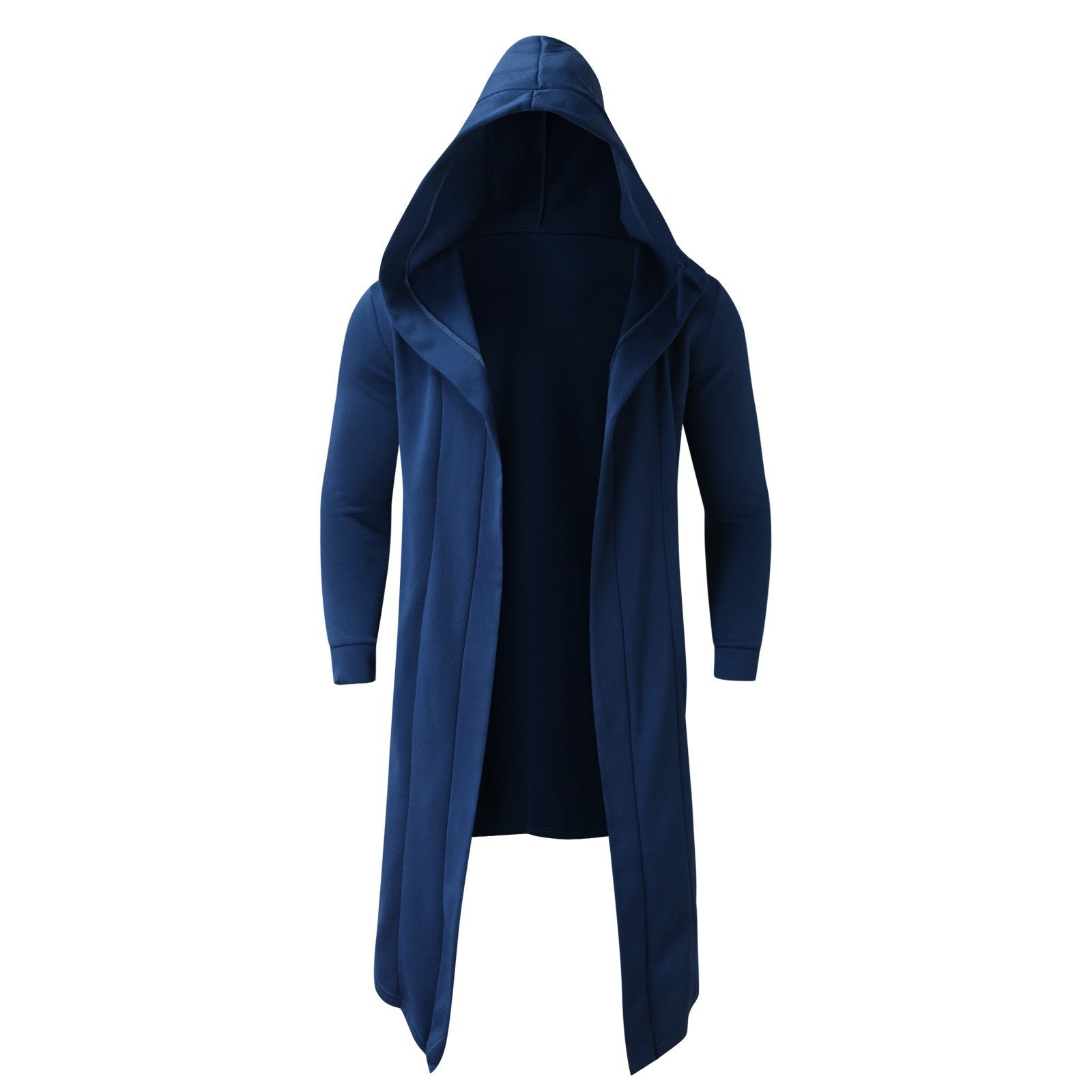 Men's Solid Color Fleece Cardigan Hooded Long Coat