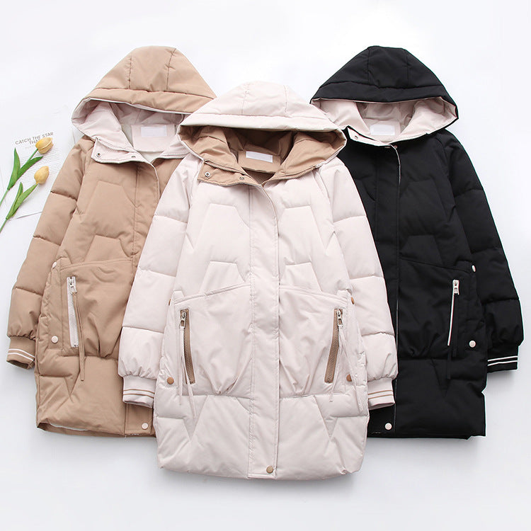 Japanese Style Long Thick Hooded Cotton-padded Coat