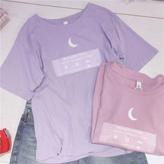 Artistic Moon Music Print Loose Short Sleeved T-shirt