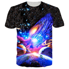 Summer 3D Universe Starry Sky Pattern Men's T-shirt