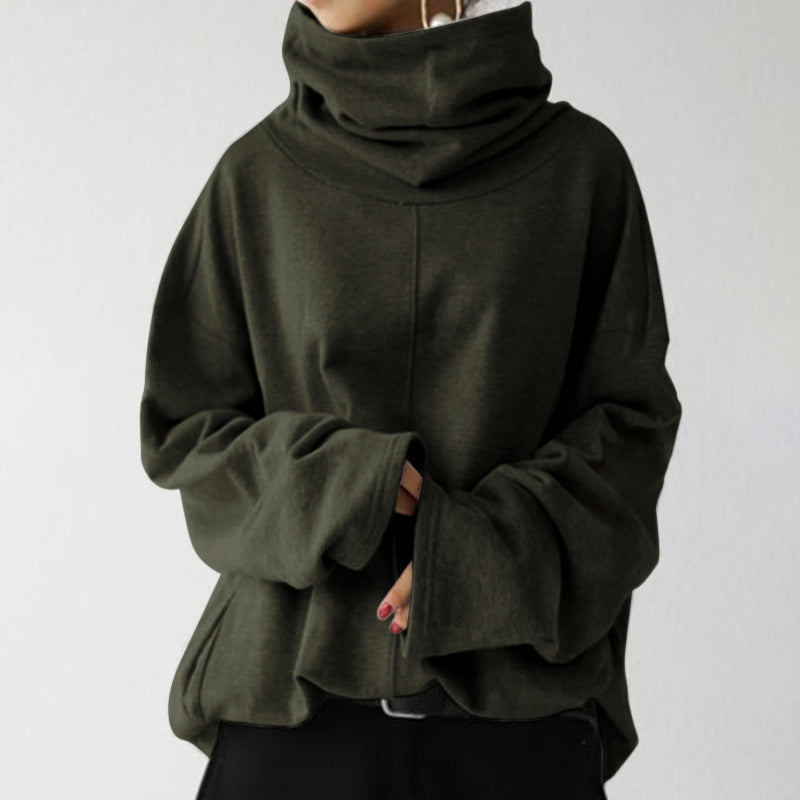 Women's Loose Casual High Collar Pullover Pocket Sweatshirt