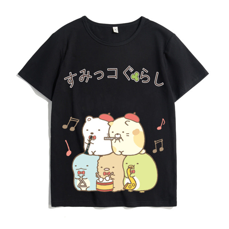 Japanese Style Kawaii White Bear Cat Penguin Printed Tee