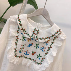 Sweet Girls Double-layer Floral Embroidered Pullover Shirt