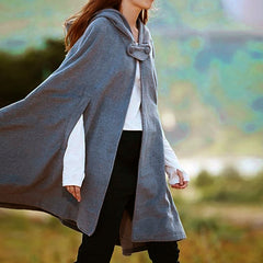 Women's Loose Hooded Button Woolen Shawl Cloak