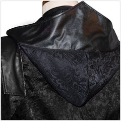 Men's Steampunk Stand Collar Black Leather Cloak Coat