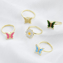 Rotating Flower Butterfly Adjustable Open Ring