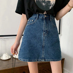 Retro Style High Waisted Blue Denim Short Skirt