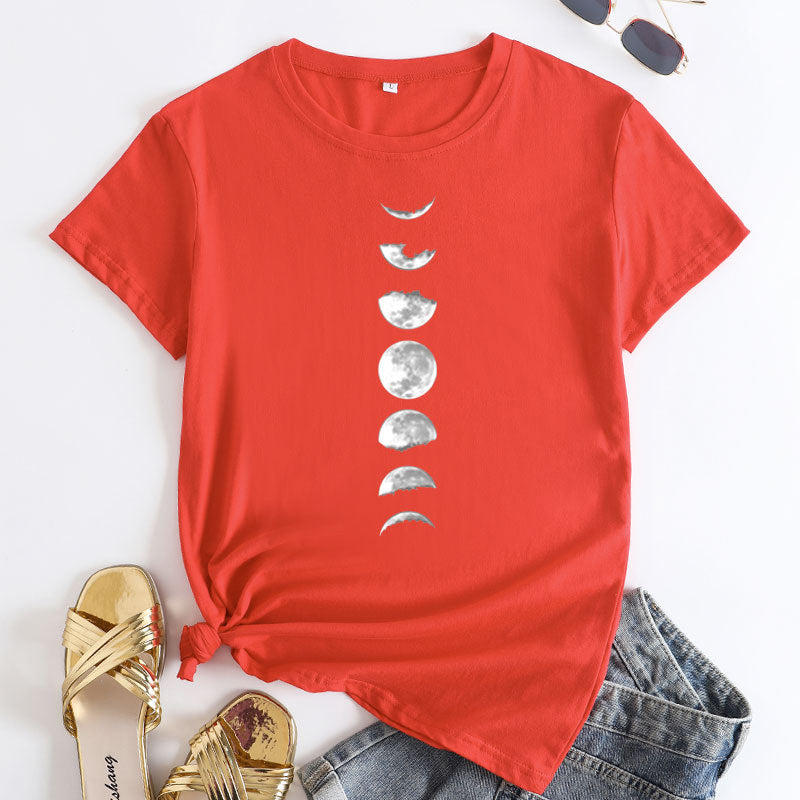 Casual Women's Moon Phase Short Sleeved T-shirt