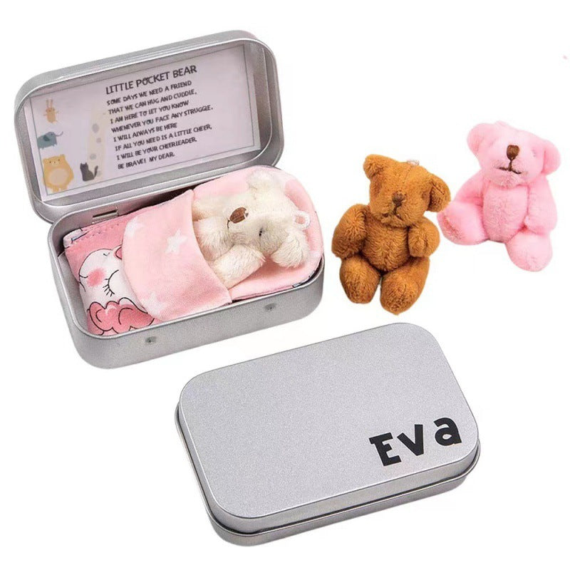 Teddy Bear in A Iron Box Plush Mini Bear Gift