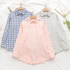 Japanese Style Women's Plaid Loose Long Sleeved Shirt