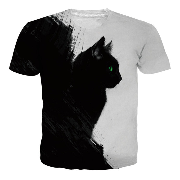 Unisex Casual Funny Cat 3D Print Short Sleeve T-shirt