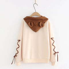 Cute Bear Ears Lace-up Long-sleeved Hoodie