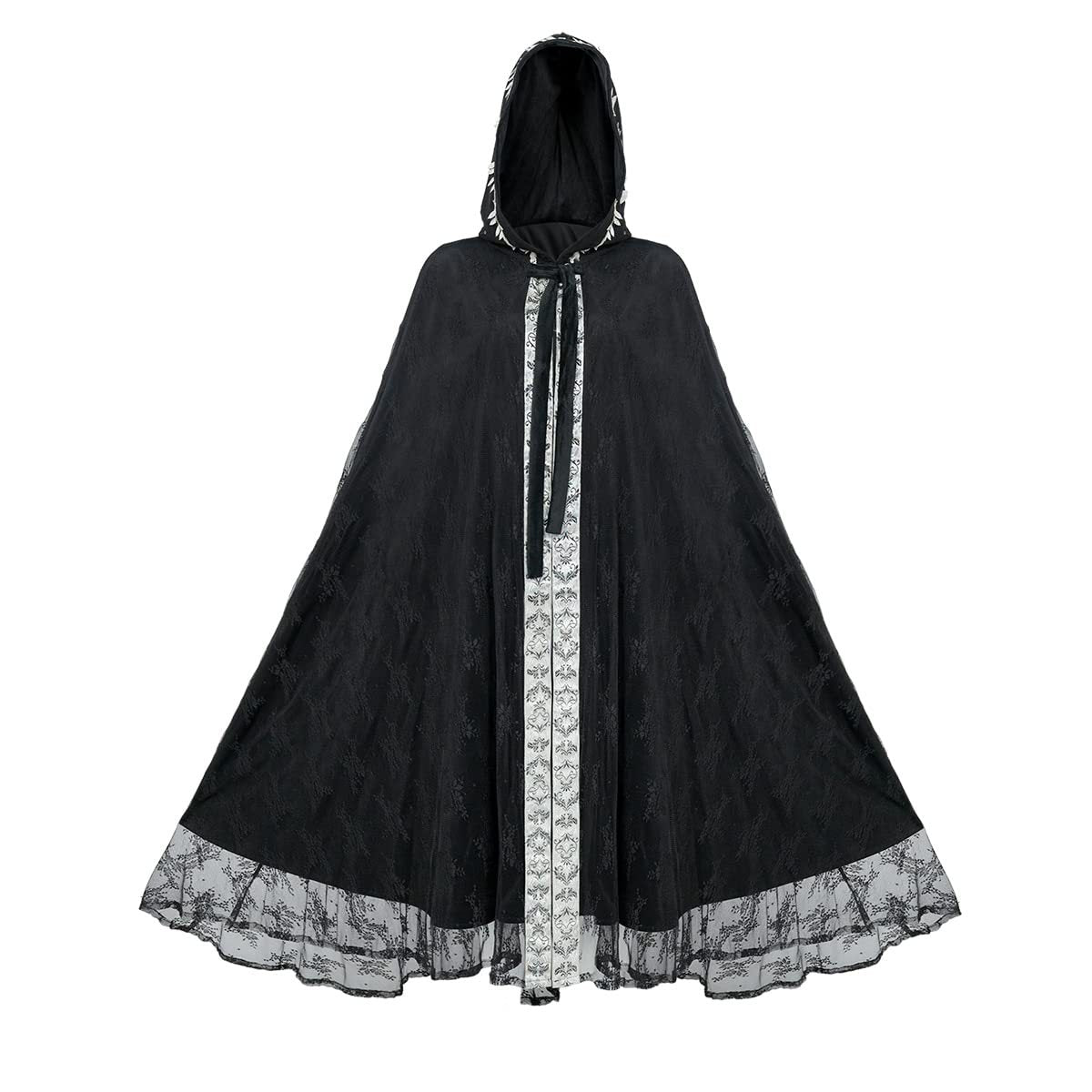 Vintage Medieval Lace Cloak Gothic Long Hooded Cape