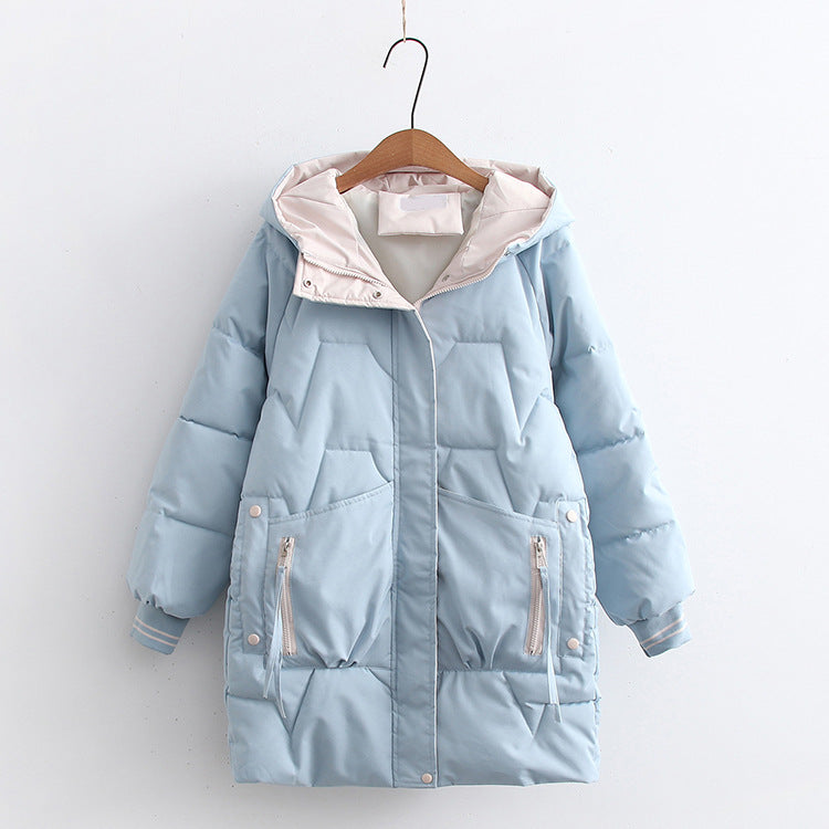 Japanese Style Long Thick Hooded Cotton-padded Coat